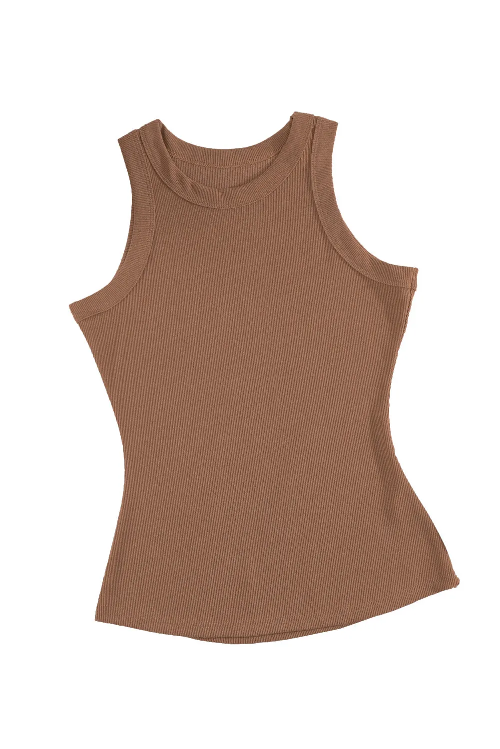 Solid White/Black/Gray/Khaki Round Neck Ribbed Tank Top