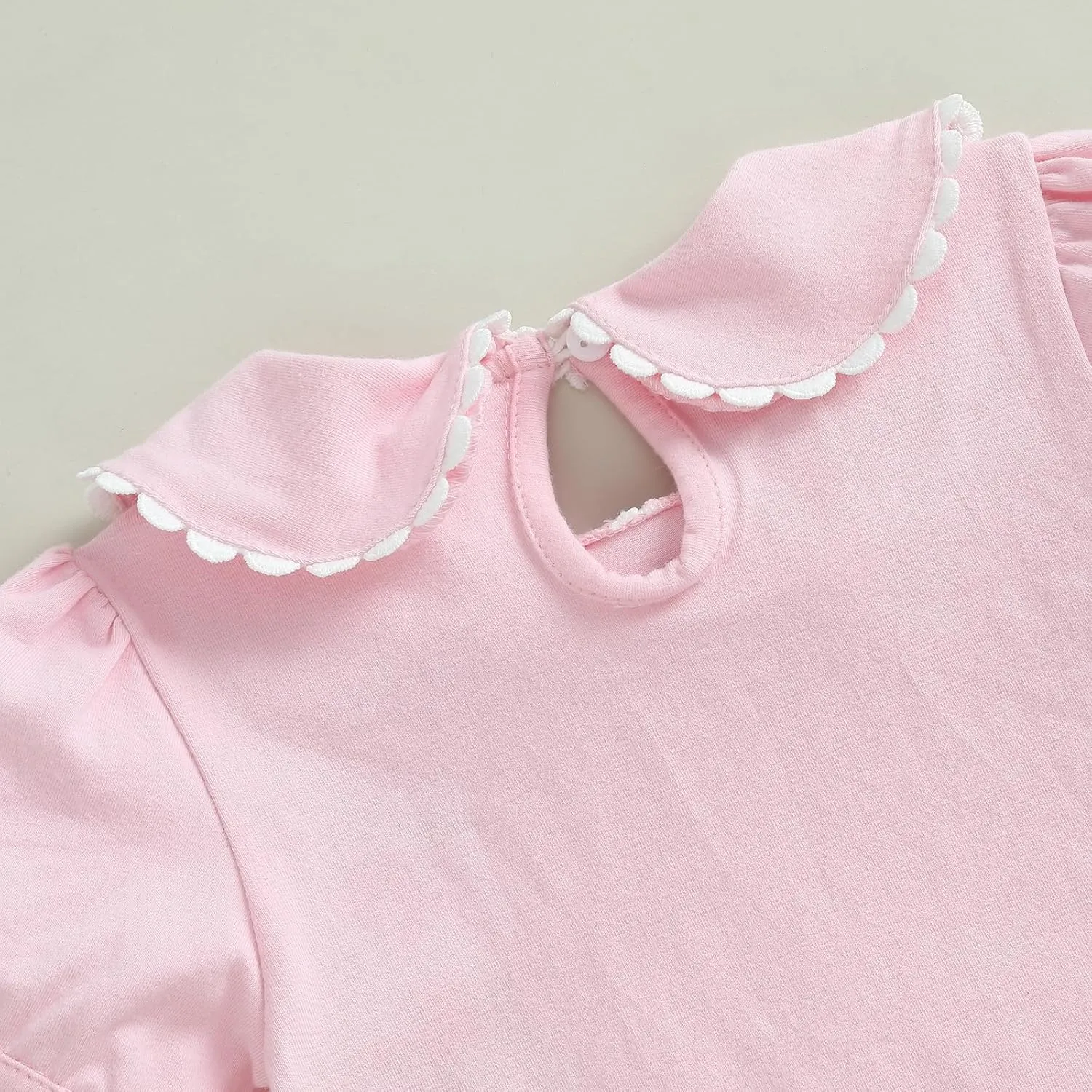 Toddler Baby Girls Ruffle Doll Collar Shirt Puff Short Sleeve Basic Solid Color Top Blouse Tee