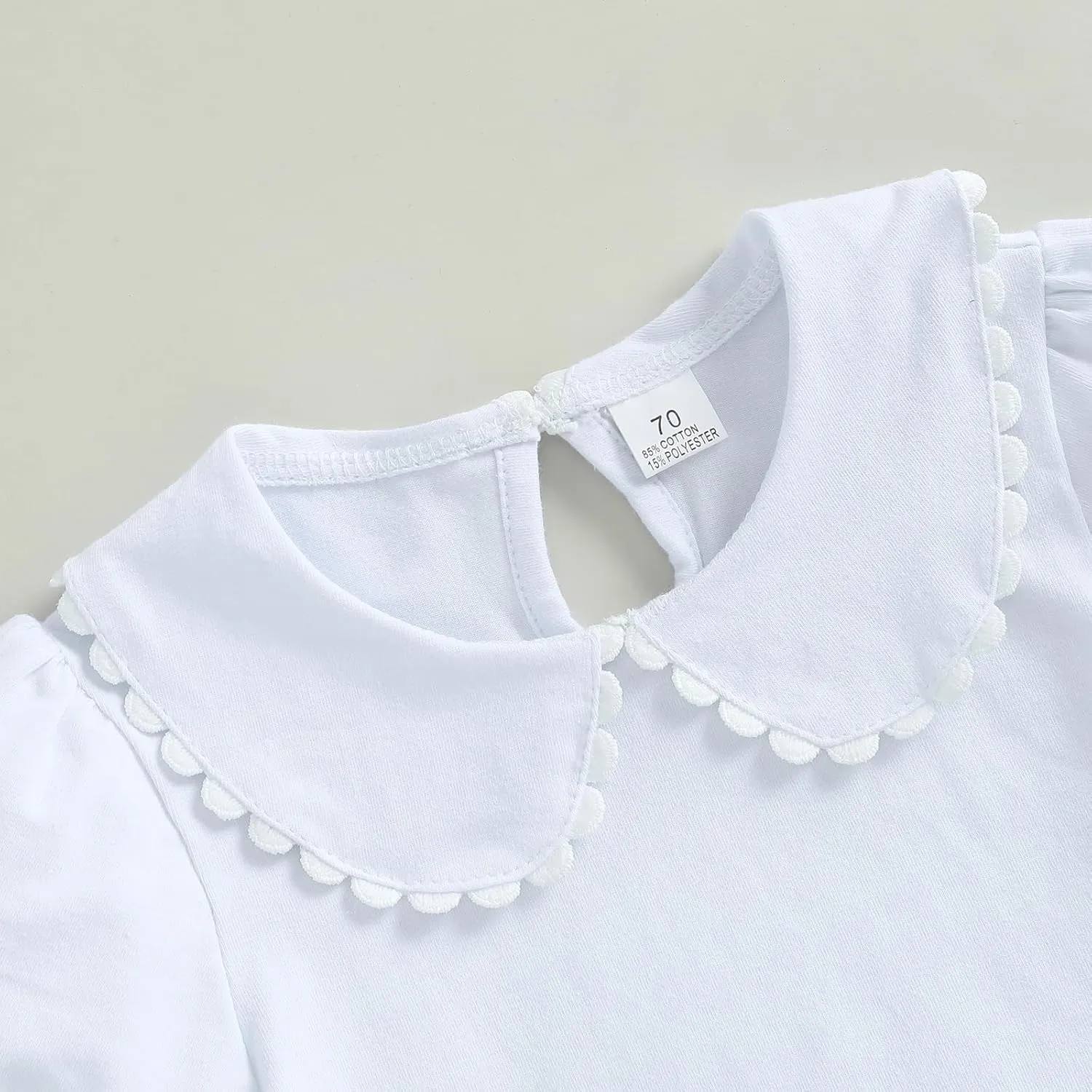 Toddler Baby Girls Ruffle Doll Collar Shirt Puff Short Sleeve Basic Solid Color Top Blouse Tee