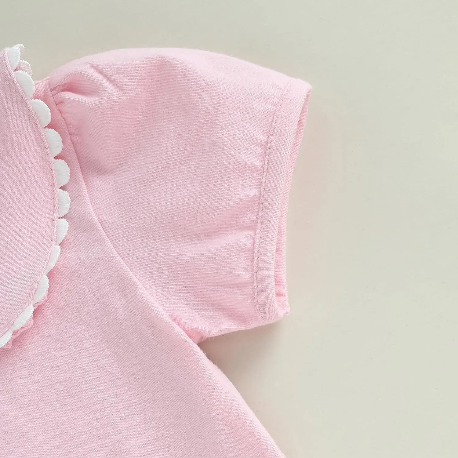 Toddler Baby Girls Ruffle Doll Collar Shirt Puff Short Sleeve Basic Solid Color Top Blouse Tee