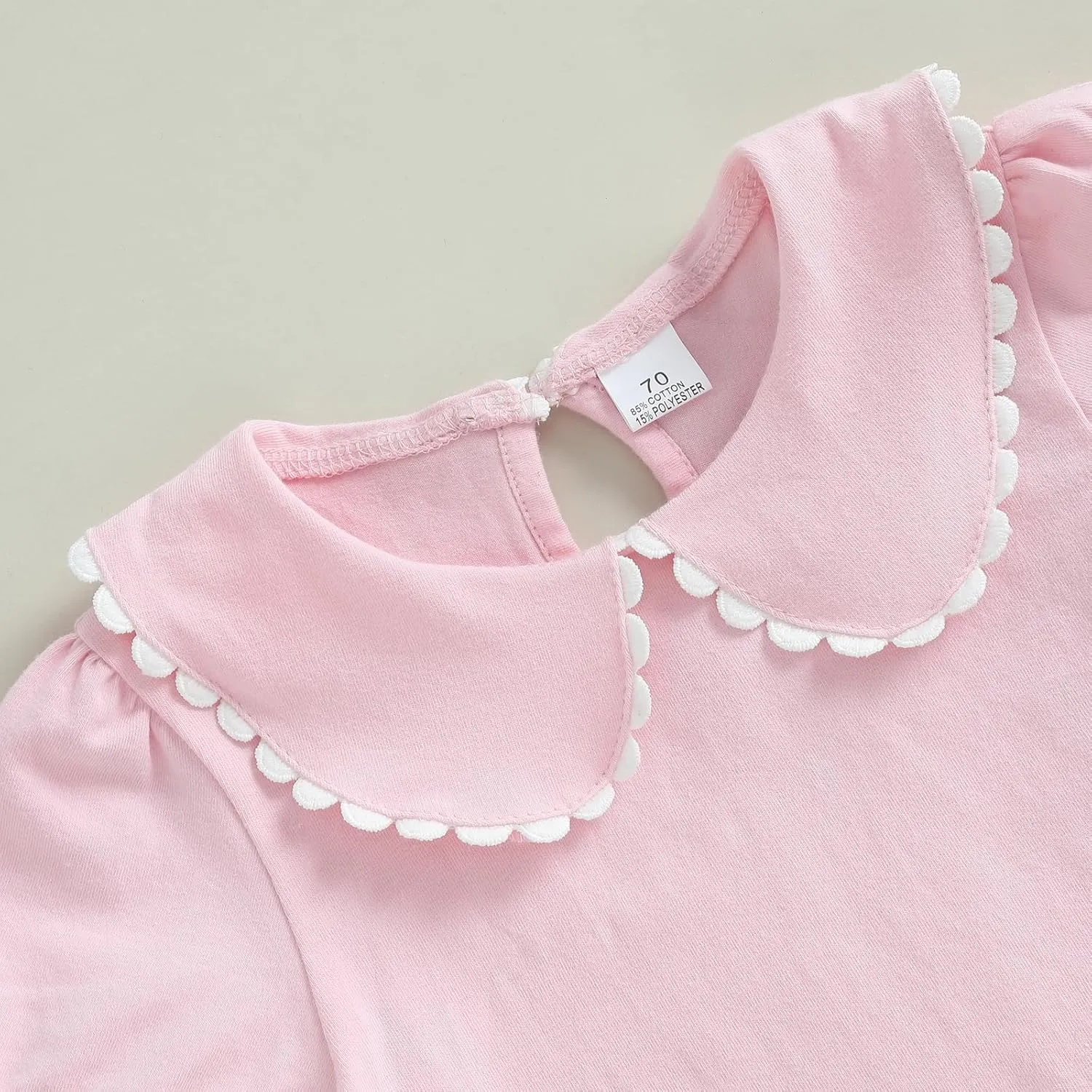 Toddler Baby Girls Ruffle Doll Collar Shirt Puff Short Sleeve Basic Solid Color Top Blouse Tee