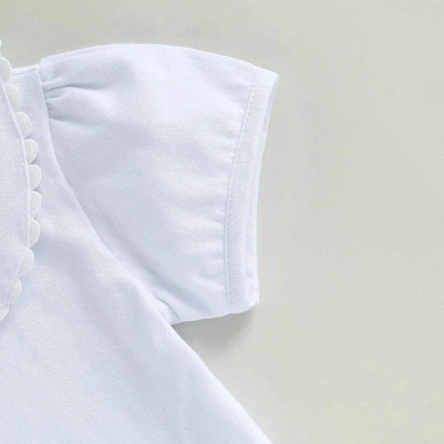 Toddler Baby Girls Ruffle Doll Collar Shirt Puff Short Sleeve Basic Solid Color Top Blouse Tee