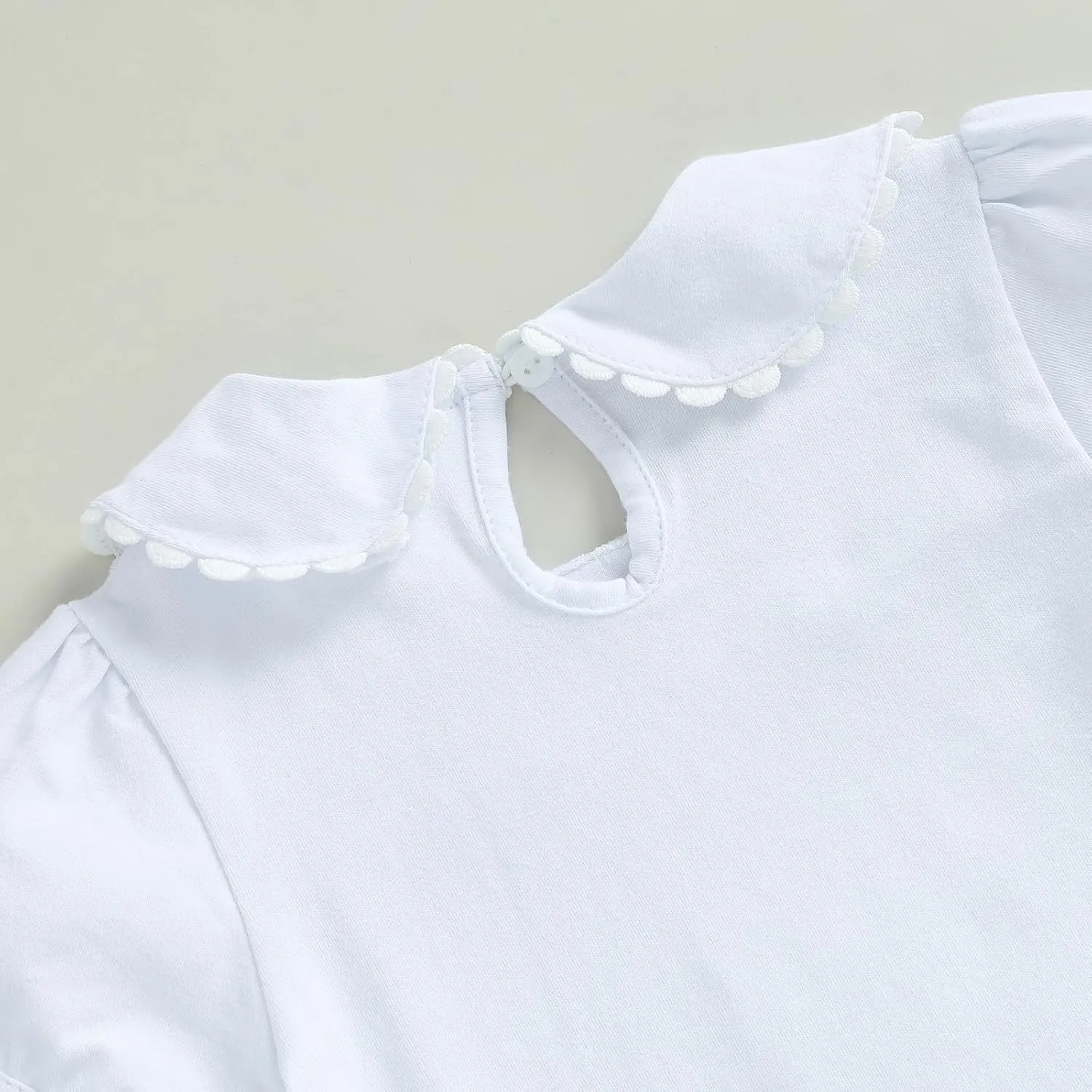 Toddler Baby Girls Ruffle Doll Collar Shirt Puff Short Sleeve Basic Solid Color Top Blouse Tee