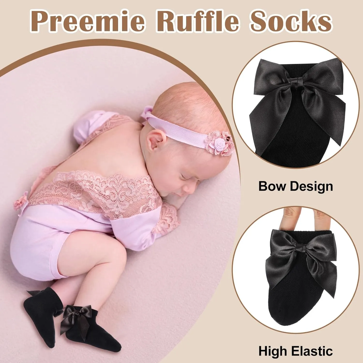 Toulite 12 Pairs Preemie Socks Baby Girls Boys Premature Ruffle Turn Cuff Cotton Sock Hospital NICU for Newborn