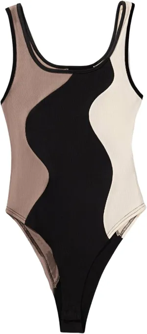 Verdusa Women's Color Block Scoop Neck Sleeveless Skinny Tank Bodysuit Top