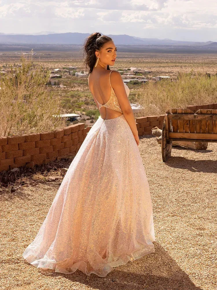 Vienna Prom 7876 Size 00 Pink Sequin A Line Ballgown Prom Dress Backless Pockets Formal Gown