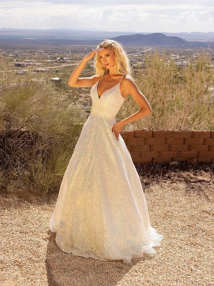 Vienna Prom 7876 Size 00 Pink Sequin A Line Ballgown Prom Dress Backless Pockets Formal Gown