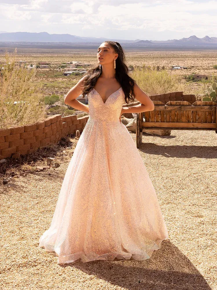 Vienna Prom 7876 Size 00 Pink Sequin A Line Ballgown Prom Dress Backless Pockets Formal Gown