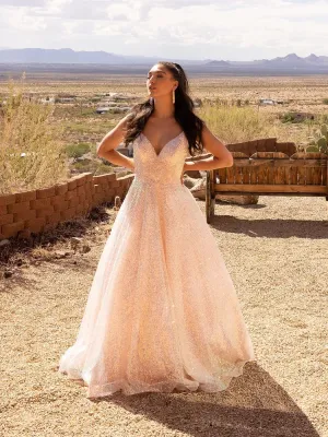 Vienna Prom 7876 Size 00 Pink Sequin A Line Ballgown Prom Dress Backless Pockets Formal Gown