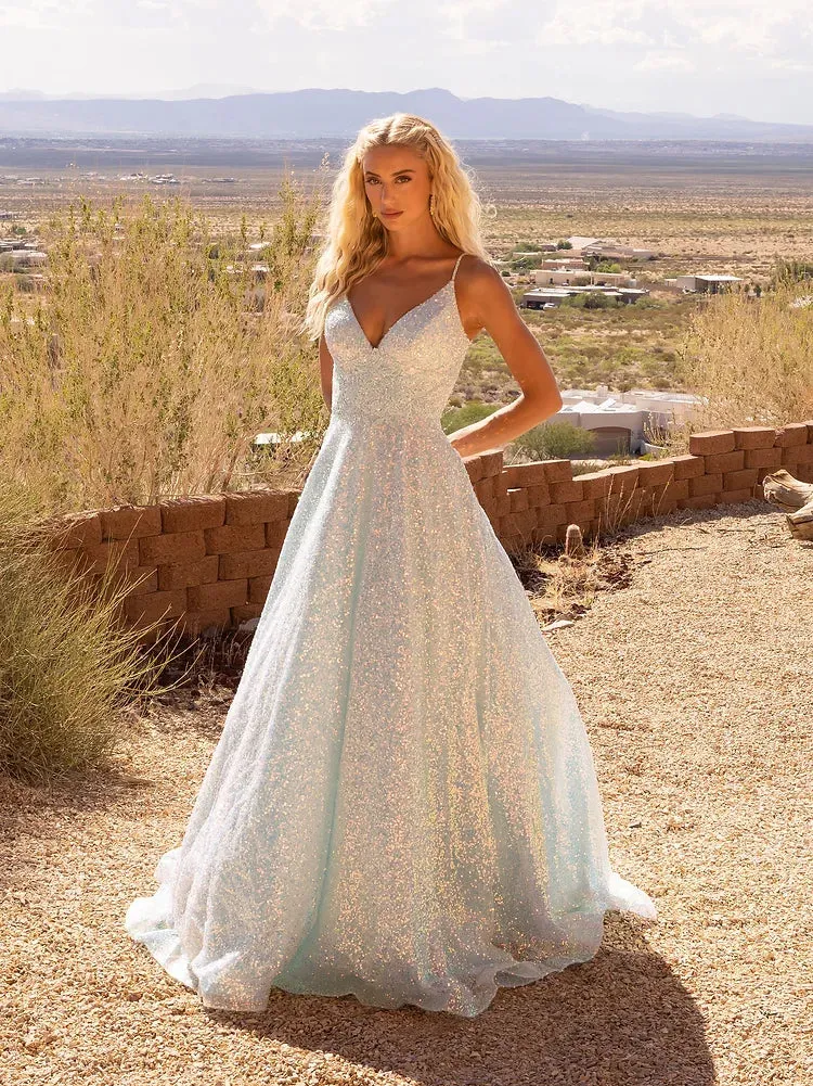 Vienna Prom 7876 Size 00 Pink Sequin A Line Ballgown Prom Dress Backless Pockets Formal Gown