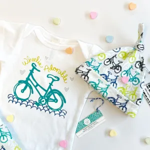 Wheelie Adorable Bicycle Newborn Baby Gift Set - Organic Cotton Onesie (0-3M)   Newborn Baby Hat