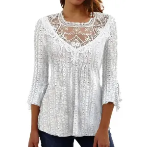 White Lace accent Blouse, 3/4 sleeve