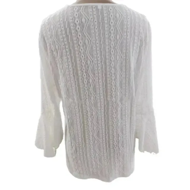 White Lace accent Blouse, 3/4 sleeve