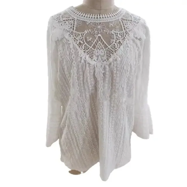 White Lace accent Blouse, 3/4 sleeve