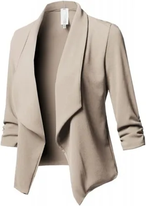 Women 3/4 Sleeve Blazer Lightweight Cropped Open Front Cardigan Jacket Casual Work Office Blazer Thin Outwear Coat Tops