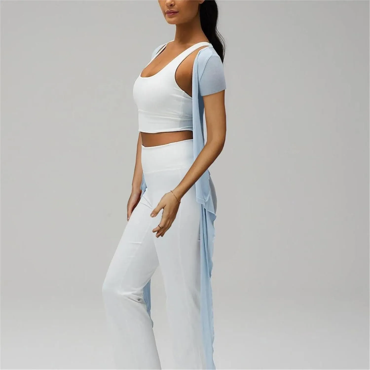 Women Short Sleeve Tie Wrap Top Y2K V Neck Cross Wrap Yoga Crop Top Slim Fit Tie Front Workout Ballet Shirt
