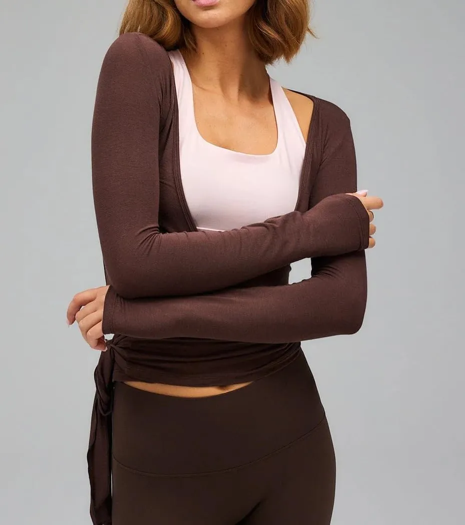 Women Wrap Yoga Shirts Long Sleeve Deep V Neck Tie Front Workout T Shirts Casual Slim Fit Sports Active Tops