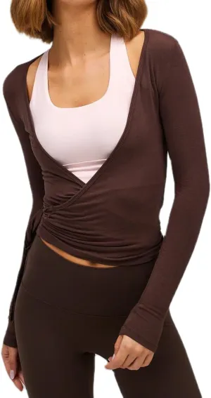 Women Wrap Yoga Shirts Long Sleeve Deep V Neck Tie Front Workout T Shirts Casual Slim Fit Sports Active Tops