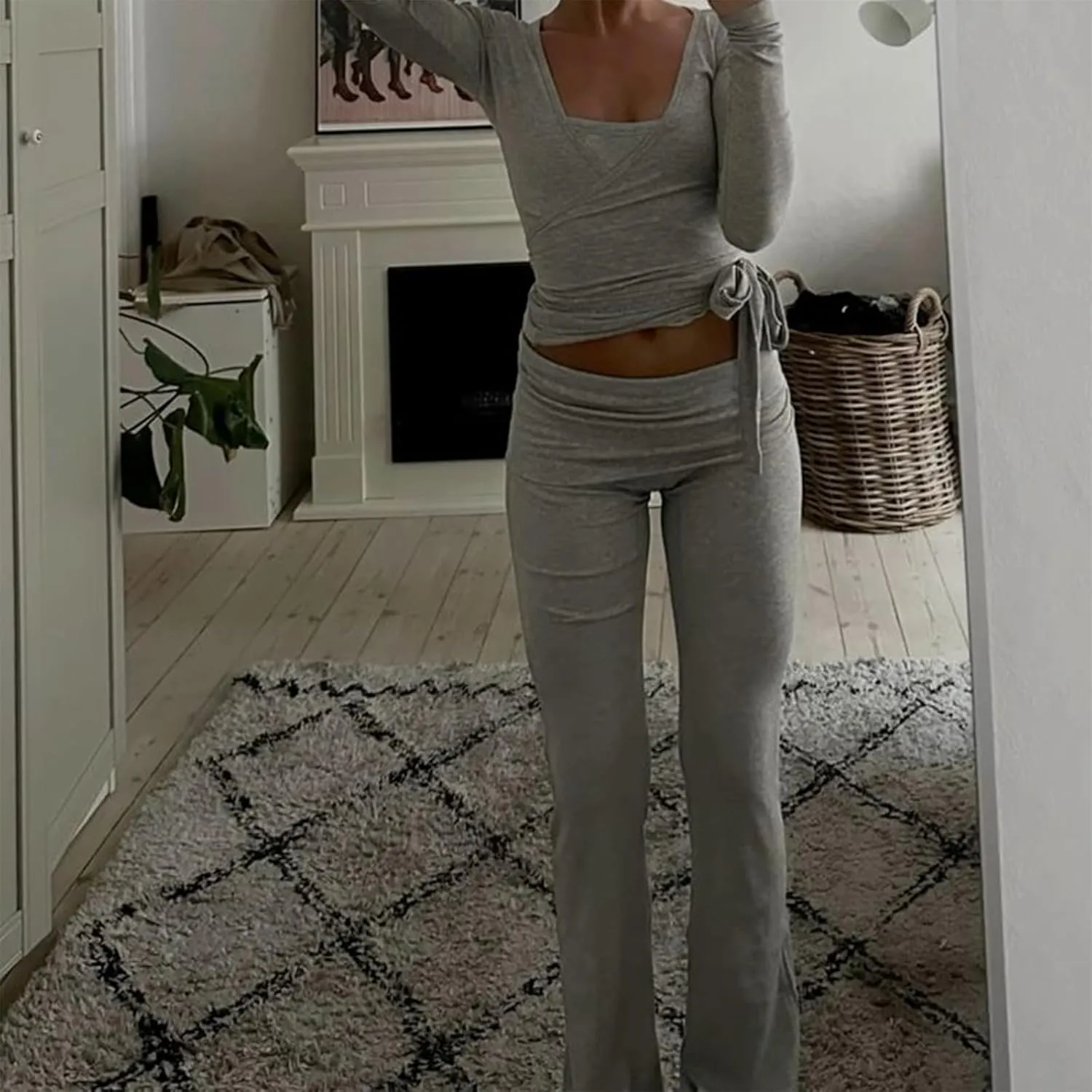 Women Wrap Yoga Shirts Long Sleeve Deep V Neck Tie Front Workout T Shirts Casual Slim Fit Sports Active Tops