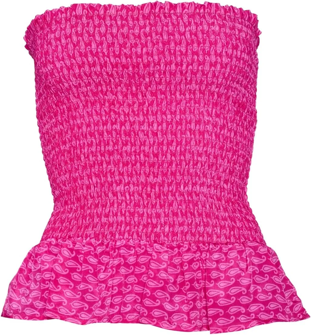 Women Y2k Strapless Tube Top Cute Sleeveless Ruffle Hem Babydoll Tank Top E-Girl Aesthetic Smocked Crop Top Clubwear