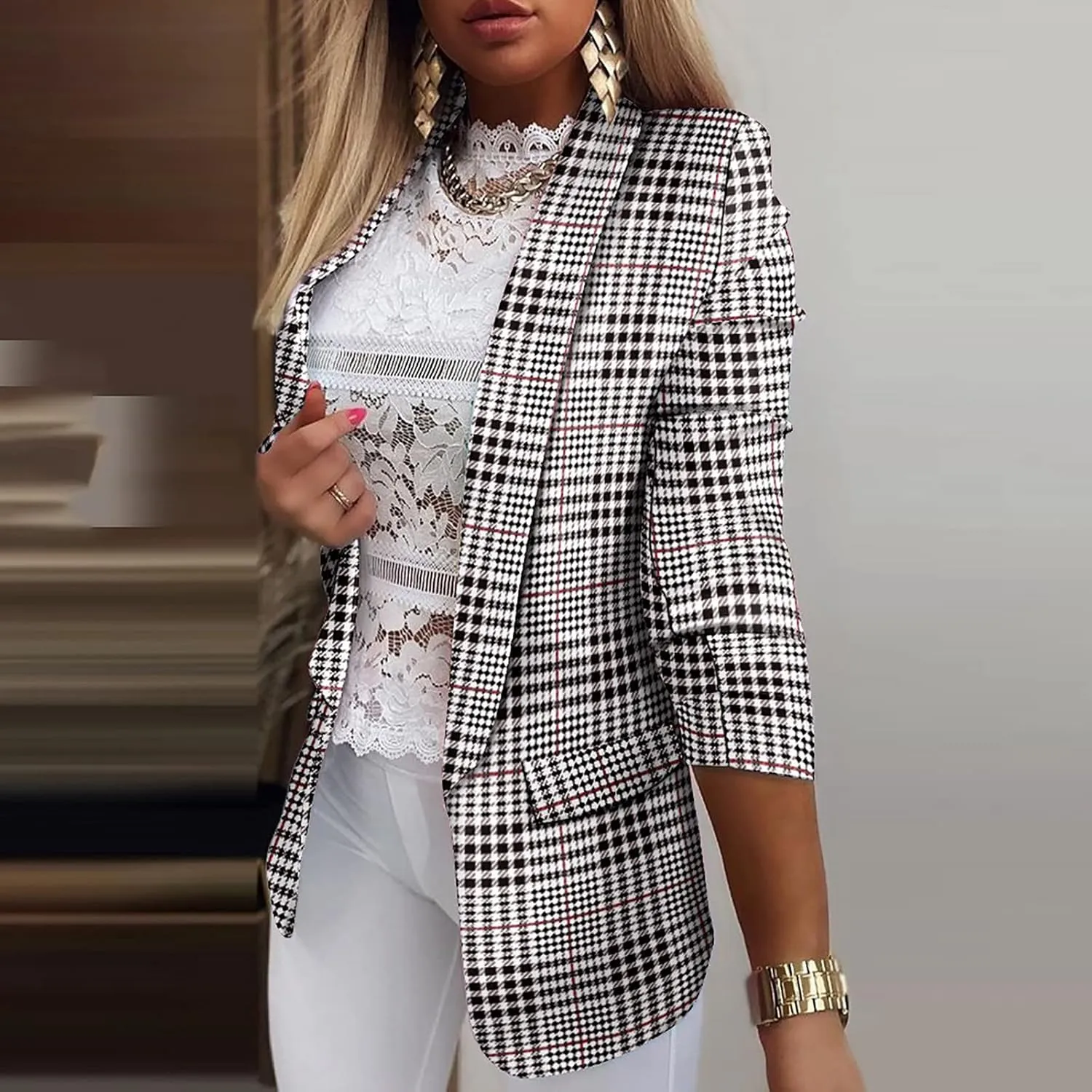 Women's Casual Blazer Fashion Long Sleeve Print Color Coat Open Front Suit Jacket Blazers for Work Casual