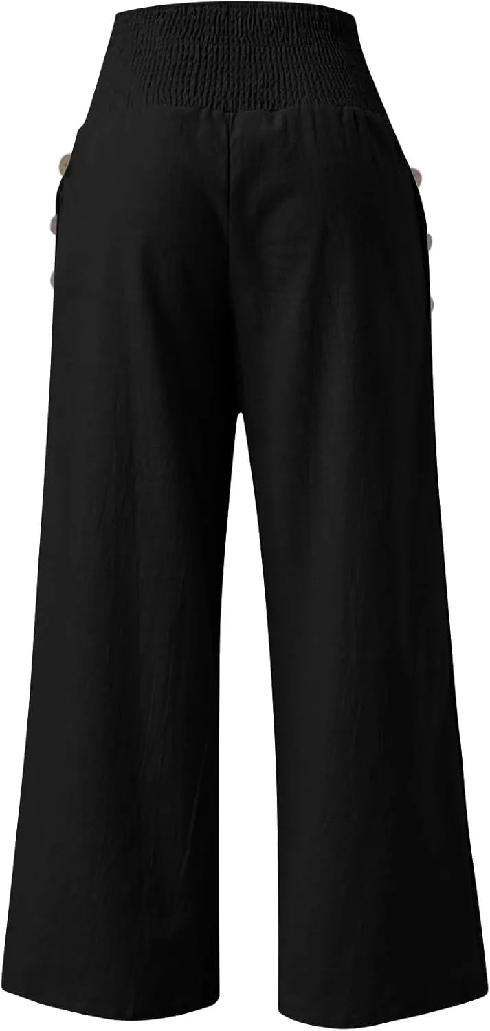 Women's Fashion Loose Casual Buttoned Wide Leg Dressy Loose Fit Pants