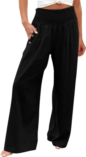 Women's Fashion Loose Casual Buttoned Wide Leg Dressy Loose Fit Pants