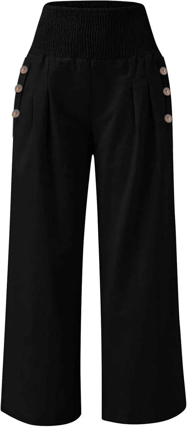 Women's Fashion Loose Casual Buttoned Wide Leg Dressy Loose Fit Pants