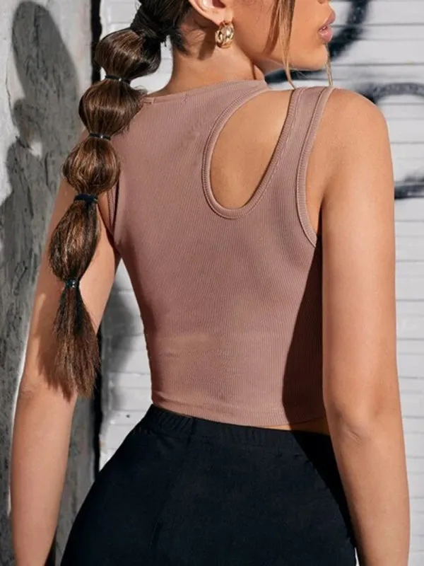Women's Knitted Hollow Asymmetric Cropped Tank