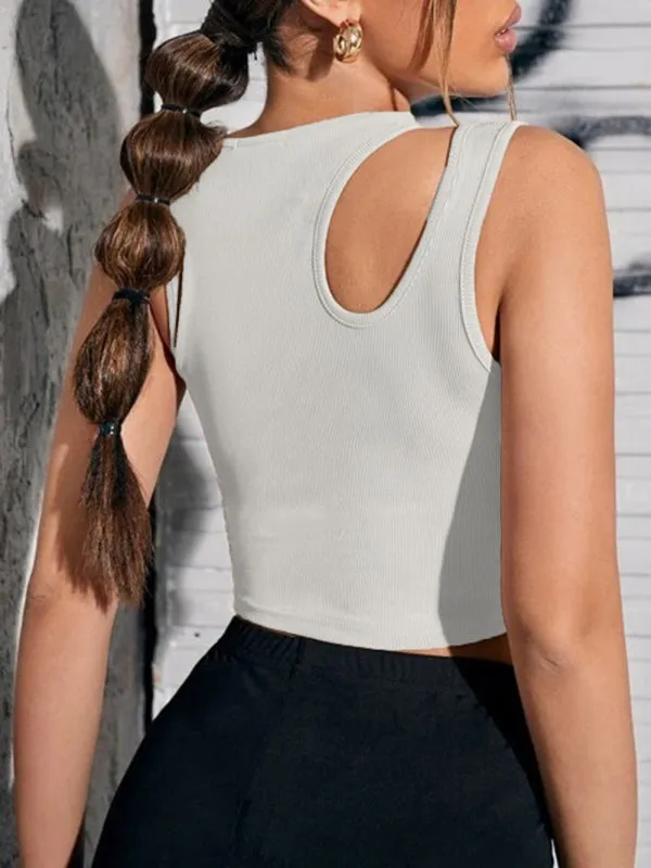 Women's Knitted Hollow Asymmetric Cropped Tank