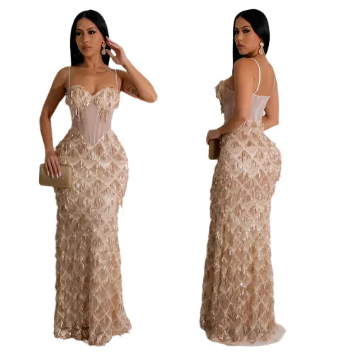 Women's Luxury Sequin Mesh Bodycon Gown – Floor-Length Elegant Sheath Dress for Parties, Formal Events, and Red-Carpet Moments