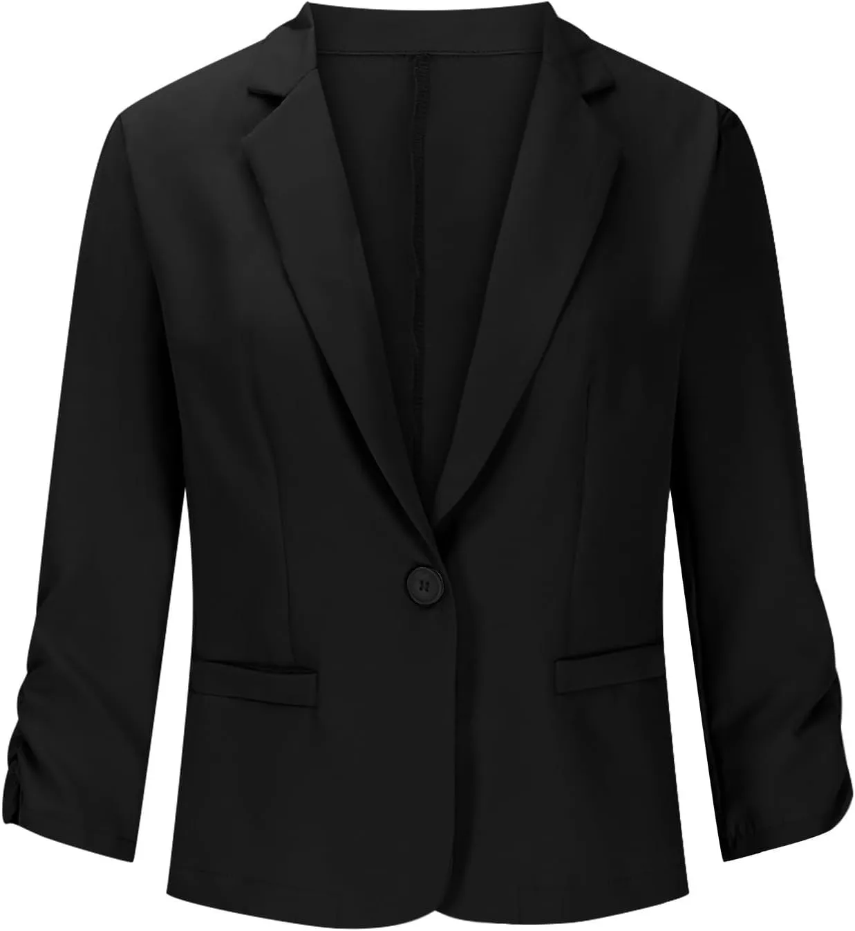 Womens Ruched 3/4 Sleeve Blazers Business Casual Suit Jacket Elegant Slim Fit Work Office Blazer with Padded Shoulder