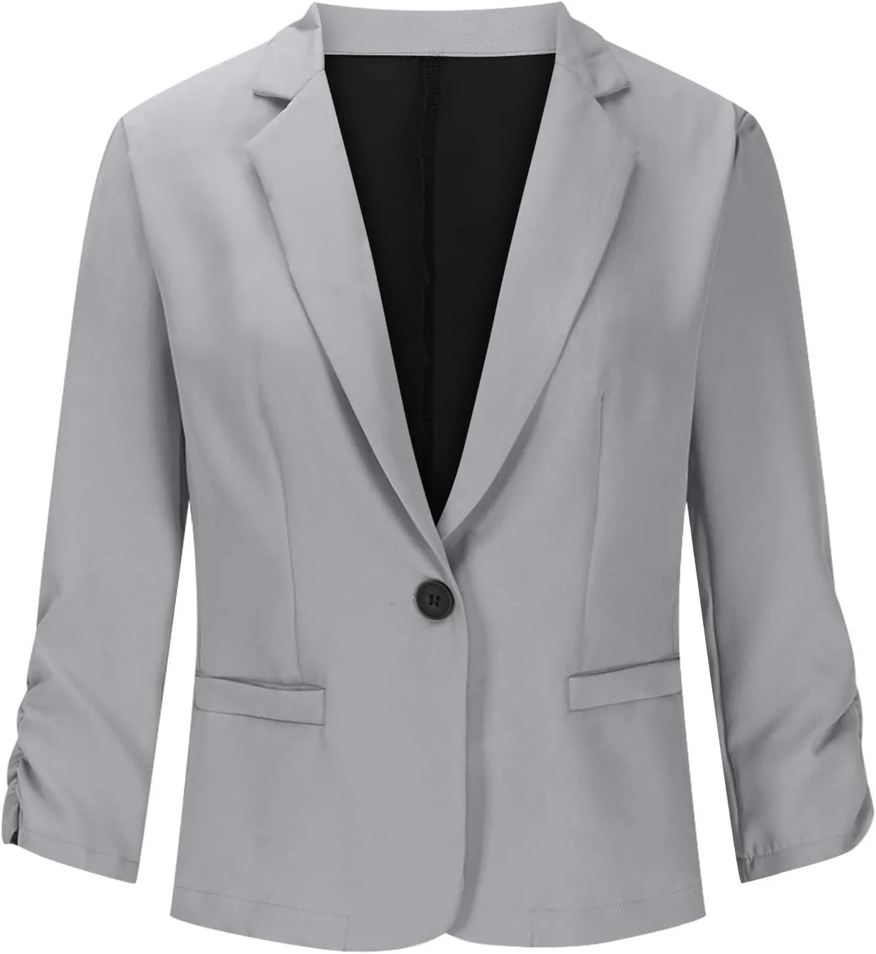 Womens Ruched 3/4 Sleeve Blazers Business Casual Suit Jacket Elegant Slim Fit Work Office Blazer with Padded Shoulder