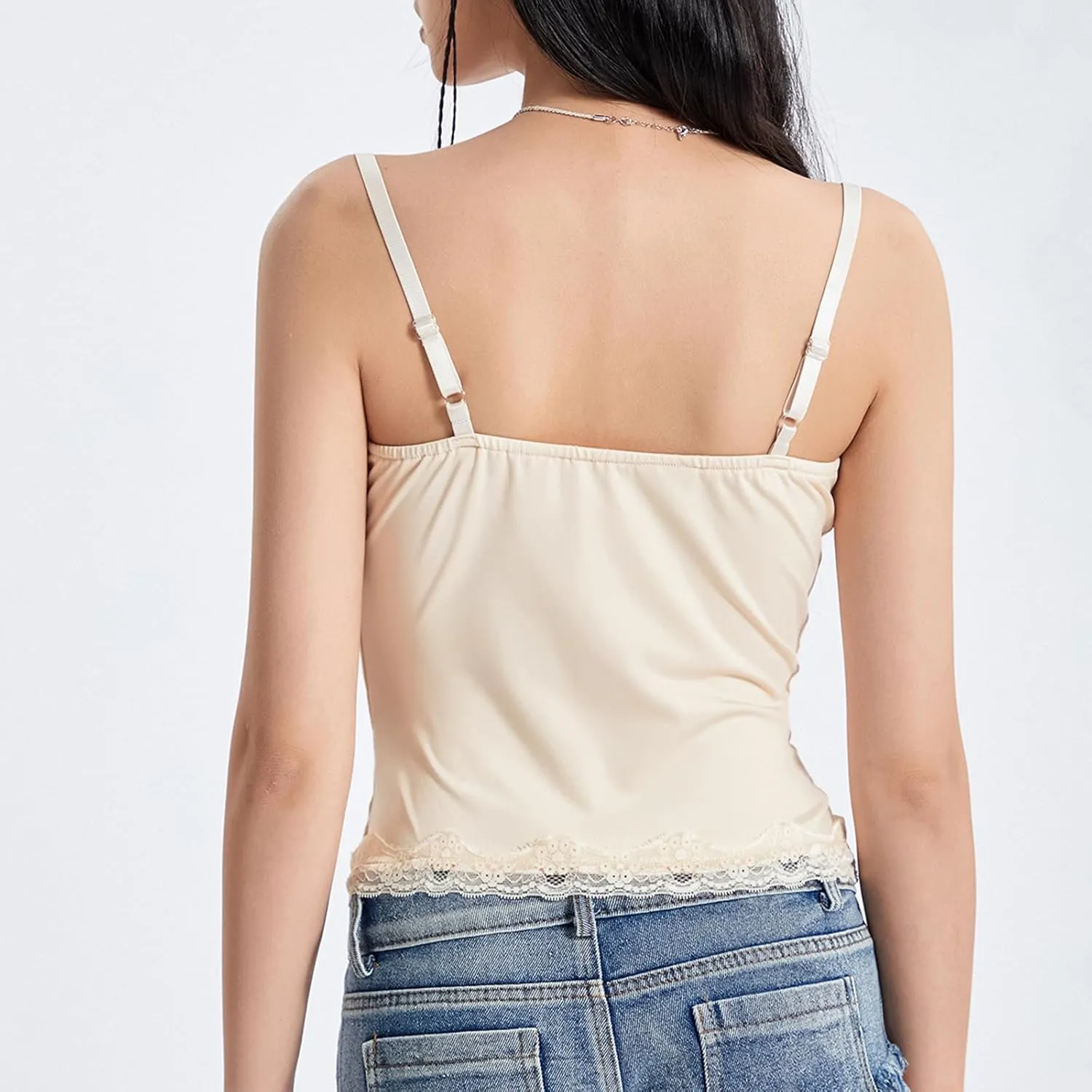 Women's Y2K Lace Cami Tank Top Sexy Spaghetti Strap Crop Camisole Backless Bustier 2024 Summer Going Out Tops