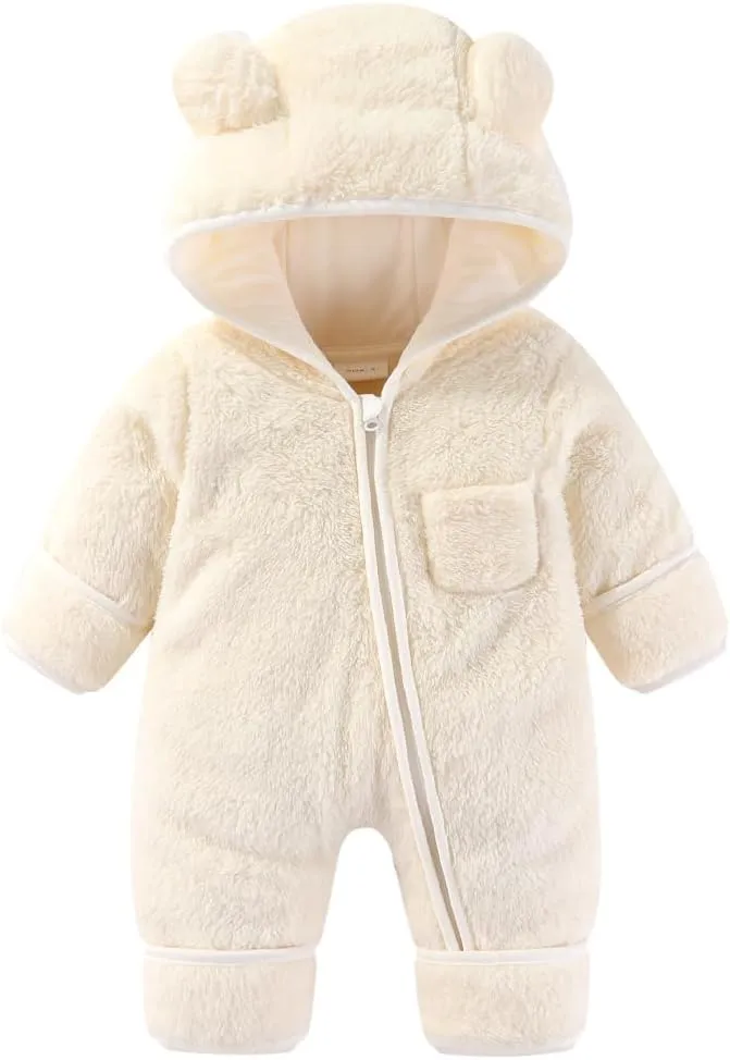 XIFAMNIY Newborn Baby Winter Snowsuit - Bear Outfit Fleece Warm Jumpsuit Romper Hooded Clothes for Infant Girls Boys