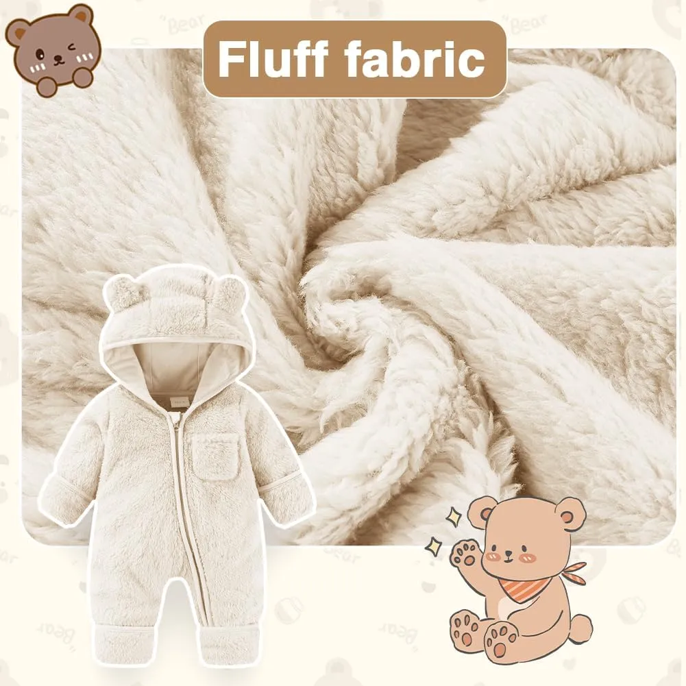 XIFAMNIY Newborn Baby Winter Snowsuit - Bear Outfit Fleece Warm Jumpsuit Romper Hooded Clothes for Infant Girls Boys