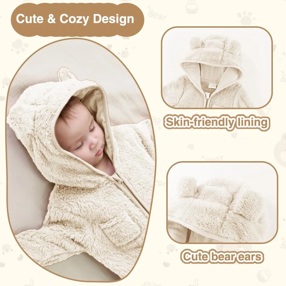 XIFAMNIY Newborn Baby Winter Snowsuit - Bear Outfit Fleece Warm Jumpsuit Romper Hooded Clothes for Infant Girls Boys