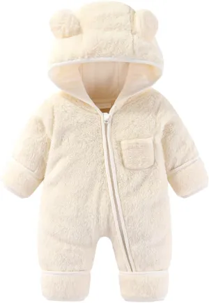 XIFAMNIY Newborn Baby Winter Snowsuit - Bear Outfit Fleece Warm Jumpsuit Romper Hooded Clothes for Infant Girls Boys