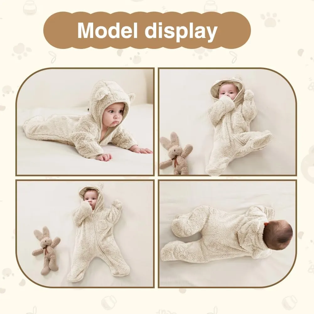 XIFAMNIY Newborn Baby Winter Snowsuit - Bear Outfit Fleece Warm Jumpsuit Romper Hooded Clothes for Infant Girls Boys